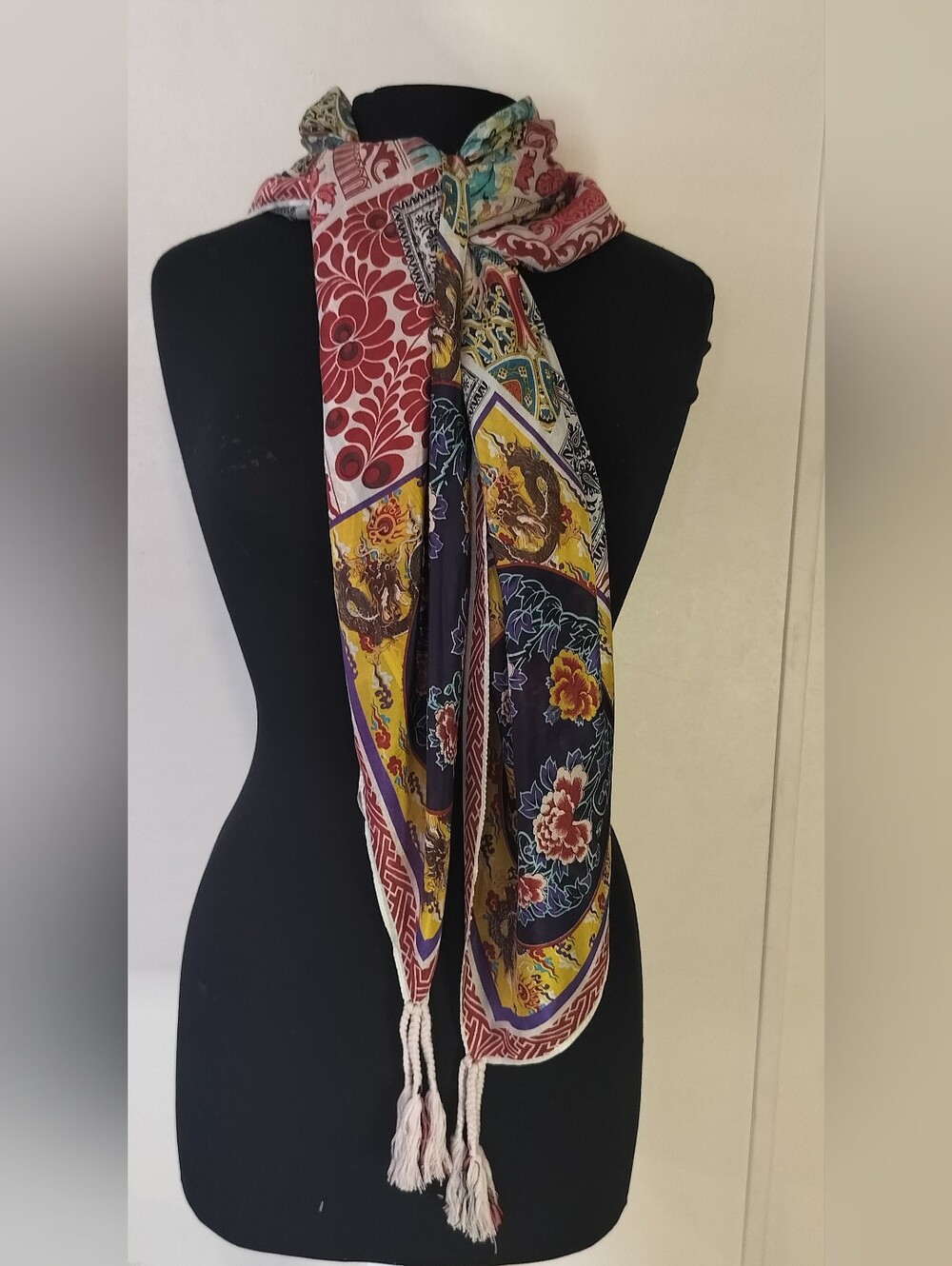 Johnny Was Multicolor Floral & Geometric Tassel Scarf